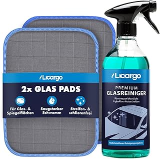 LICARGO® Scheiben Set Pads – 2X Glas & Scheiben Pads + Glasreiniger (750ml) – für streifenfreie…