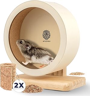 EMPOLEO Hamsterrad Holz & Kork Ø16 cm – Leise Dank Kugellager – Inklusive Ersatz-Korkstreife…