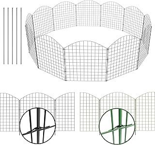 NewHabitat | 10x Teichzaun Steckzaun aus Metall, Grün, 78cm – Erweiterbares Zaunset für Garten,…