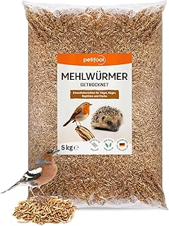 petifool petifool Mehlwürmer getrocknet 5kg – Insektensnack für Vögel, Nager, Fische, Schild…