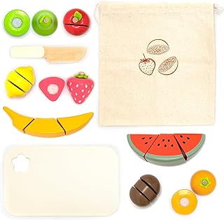 UMU® Holz Obst Schneideset für Kinder – Küchenspielzeug mit Lebensmitteln zum Schneiden und Ki…