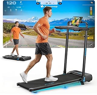 Laufband für Zuhause mit Neigung bis 14 km/h, Laufband Klappbar mit Schreibtisch-Workstation, LE…