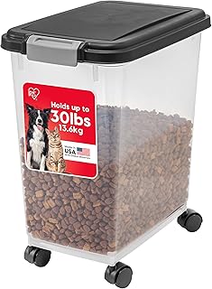 Iris Ohyama Hundefutter Aufbewahrung mit Rollen, 30L/11kg, Schwarz, Luftdichte Futterbox, Trocken…
