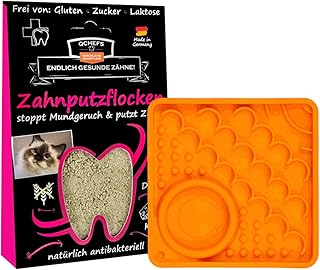 Qchefs Schleckmatte Kitty mit ZahnputzFLOCKEN für Katzen zum schlecken. Zahnpflege als Futter To…