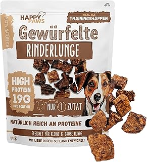 HappyPaw 800g Rinderlunge (gewürfelt) – 100% natürliche Leckerlis für Hunde – Idealer Trai…