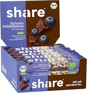 share Bio Nussriegel Schoko & Heidelbeere 15 x 35 g – vegan & ohne Palmöl – Bio Snackriegel …