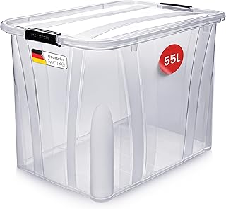 KONZEPT Aufbewahrungsbox 55 L mit Deckel – transparente Kunststoffbox, stapelbar, BPA-frei, v…
