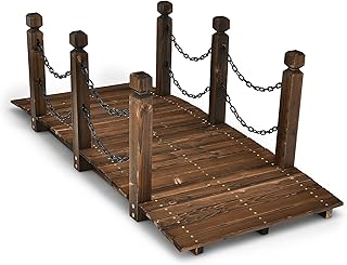 SOARS Holzbrücke mit Geländer & Ketten, Gartenbrücke aus Fichtenholz, stabile Teichbrücke bis…