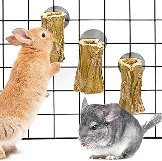 Kathson Kaninchen-Nagelspielzeug, 3 Stück Hängende Natur-Papaya-Holz-Kaustäbchen als Nagetier-…