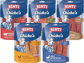 Bundle RINTI Chicko’s Hundesnacks Mix 5 Sorten 360g | luftgetrocknete Fleischstreifen als Train…