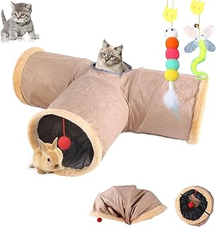 Faltbarer katzentunnel mit weichem Wildlederbezug, interaktiver Rascheltunnel für Katzen mit 2 H…
