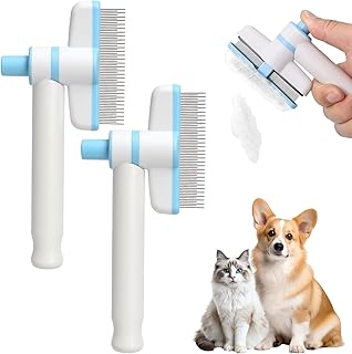 Fellblitz Bürste Katze 2 Stück – Selbstreinigender Katzenkamm mit Auslöseknopf | Katzen Kamm…