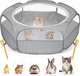 MAIKEHIGH Laufstall für Kleintiere, Pop-up-Hamsterlaufstall mit Abdeckung, faltbares offenes Kä…