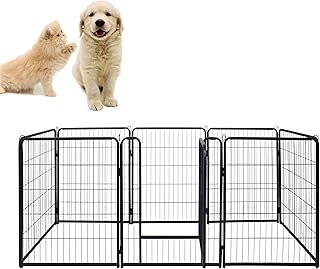 AufuN 8-TLG Welpenauslauf faltbares Freilaufgehege Tierlaufstall 80cm hoch, Automatische Verriege…