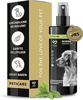 Peticare® Hunde Trockenshampoo (200 ml) – Natürliches Hundeshampoo gegen Geruch & Schmutz –…