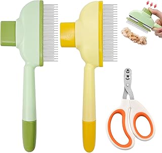 Fellblitz Bürste Katze, Selbstreinigende Haustierbürste, Flohkamm und Pflegekamm für Haustiere…