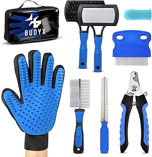 Haustierpflege-Set: Kämme, Bürsten, Handschuh, Krallenschere, Feile, Zahnbürste. Pflege- und H…