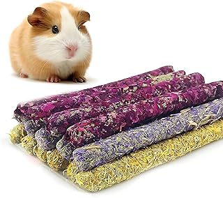 Knabberspielzeug für Kaninchen & Nager – Natürliches Kauspielzeug aus Timothy-Heu mit Blüten…