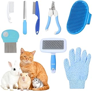 Kaninchen Pflege Set 8 Stück, Pflegeset für Kleine Tiere mit 2 Flohkamm Nagelfeile Nagelknipper…