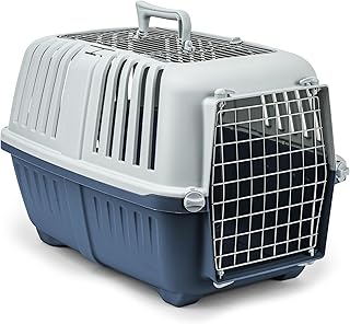 lionto Hundetransportbox aus Kunststoff mit Metallgitter, 58,5×35,5×40 cm, Transportbox mit prakt…