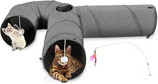 Ownpets Katzentunnel, 3 Wege Katze Tunnel, Katzentunnel Stoff mit Ball und Cat Teaser, Erweiterba…