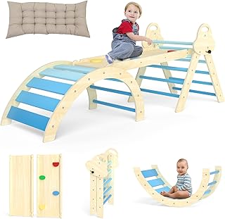 7-in-1 Montessori Kletterdreieck mit Kissen – Holz Kletterspielzeug für Kleinkinder 1-3 Jahre …