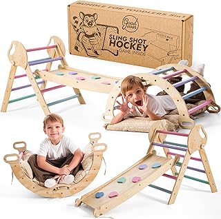 Goodevas 5-in-1 Montessori Klettergerüst Indoor aus Holz mit Rutsche – Kletterdreieck Montesso…