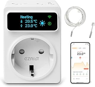 Steckdosen-Thermostat WLAN – Heizung/Kühlung und Zeitschaltuhr mit 3m und 5cm Fühler, Digitaler…