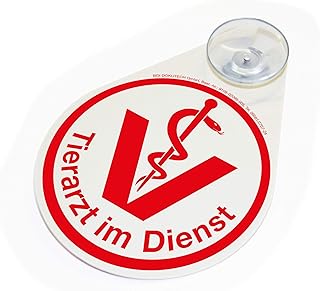 Tierarzt-Schild ‚Tierarzt im Dienst‘ mit Saugnapf, weiß, Kunststoff, Hinweisschild, Signage, sim…