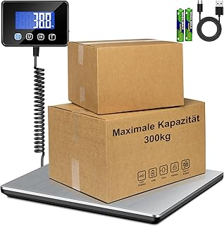 Paketwaage 300kg Plattformwaage 20g Genauigkeit Briefwaage, Kofferwaage für Pakete/Lager/Gepäck…