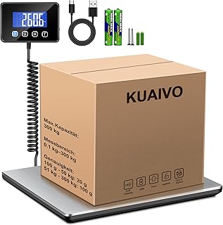 KUAIVO Paketwaage, 300kg/20g Hochpräzise Plattformwaage mit LCD/Hold/Tara Funktion, Postwaage au…
