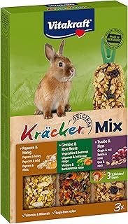 Vitakraft Kräcker Mix, Knabberstangen für Zwergkaninchen, mit Popcorn und Honig, mit Gemüse un…
