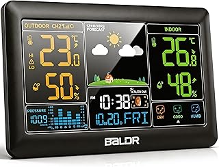 Konsen Wetterstation Funk mit Außensensor, 7,4″ Farbdisplay mit automatische Dimmung nach Zeitpl…