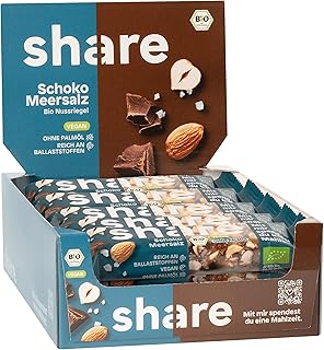 share Bio Nussriegel Schoko & Meersalz 15 x 35 g – Vegan – Ohne Palmöl – Bio Snackriegel m…