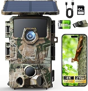 CEYOMUR 4K 30fps Solar Wildkamera, 64MP Wi-Fi 6 wildtierkamera mit Handyübertragung App, 120° E…