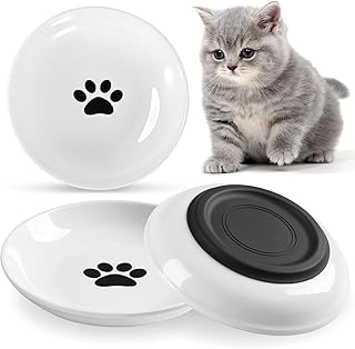 Auauraintt 3 Stück Katzennapf Keramik, mit Rutschfestem Gummiboden, Anti Whisker Fatigue Katzeng…