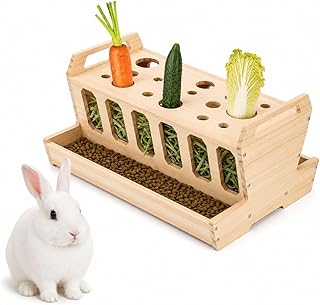 Heuraufe Kaninchen, Heuraufe Meerschweinchen aus Naturholz, Futterraufe mit Karottenhalter, Futte…