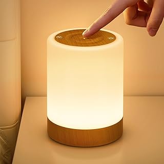 Nachttischlampe Touch Dimmbar, LED Nachtlicht Akku USB Aufladbar mit 256 RGB Farben & 5 Modi, War…