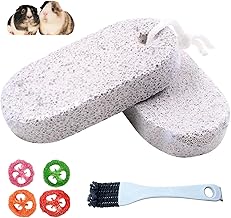 Nagetier Pflege Set: 2 Vulkanstein-Schleifsteine 9×4.5cm + 4 Luffa-Bälle 0.5g + 1 Käfig-Reinigu…