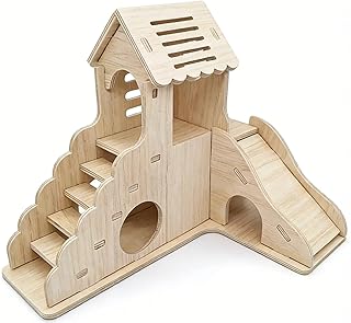 Hamsterhaus aus Massivholz mit Treppe und Rutsche, 1-teiliges Hamsterversteck und Kletterparadies…