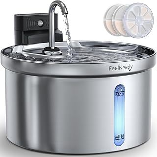 FEELNEEDY 3,5L Katzenbrunnen Edelstahl Kabellos mit Sensor, Trinkbrunnen für Katze mit Akku 4000…