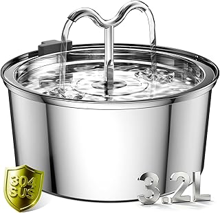 DOOOB Katzenbrunnen Edelstahl, 3,2L Trinkbrunnen für Katze & kleine Hunde, Ultra-leiser Katzen T…