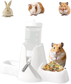 Hamster Trinkflasche 80ML, Weiß 3-in-1 Nager Wasserflasche mit Doppel Futternapf & Ständer, Kei…