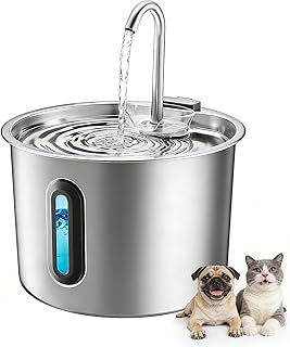 Katzenbrunnen Edelstahl 2.2L, Rever Ultraleiser Trinkbrunnen für Katzen mit Wasserstandsfenster,…
