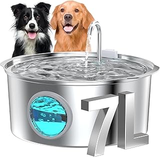 Hunde Trinkbrunnen für Katze Edelstahl: 7L / 236oz Katzenbrunnen – Superleiser Katzen Trinkbru…