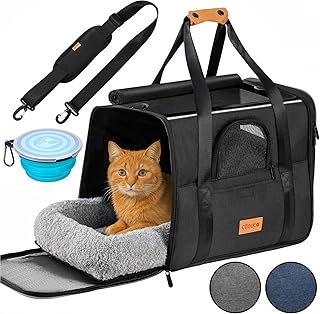 CADOCA® Transportbox Katzen bis 20kg faltbar Sonnen- und Regendach Schultergurt mit Napf Atmungs…