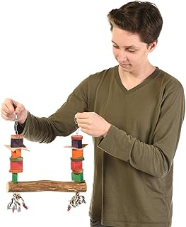 HappyBird | Papageienschaukel mit Naturholz Sitzstange – ca. 29,5 x 6 x 37 cm