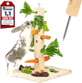 Futterbaum Kaninchen Meerschweinchen mit Bodenplatte aus Holz und Erdspieß fürs Freigehege Hase…