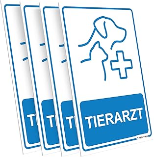 4er Set PVC Schild „TIERARZT“ 21×32 cm – Hinweisschild mit Montagedübeln – Beschilderung…