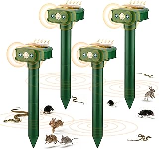 4 Stück Marderschreck Garten, Neu Vibrationsvertreiber Solar Schlangenschreck mit LED Licht, IP4…